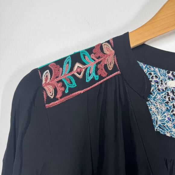 Anthropologie Floreat Avery Size M Embroidered Boho Dress As Seen On TV Black - Picture 4 of 9